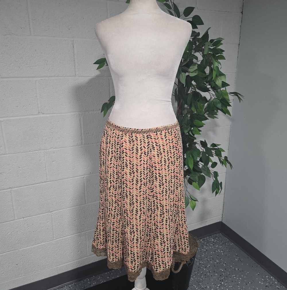 Vintage Y2K 2004 Silk Lace Vintage Midi Skirt Indie Leaf Boho 4 Small Romantic